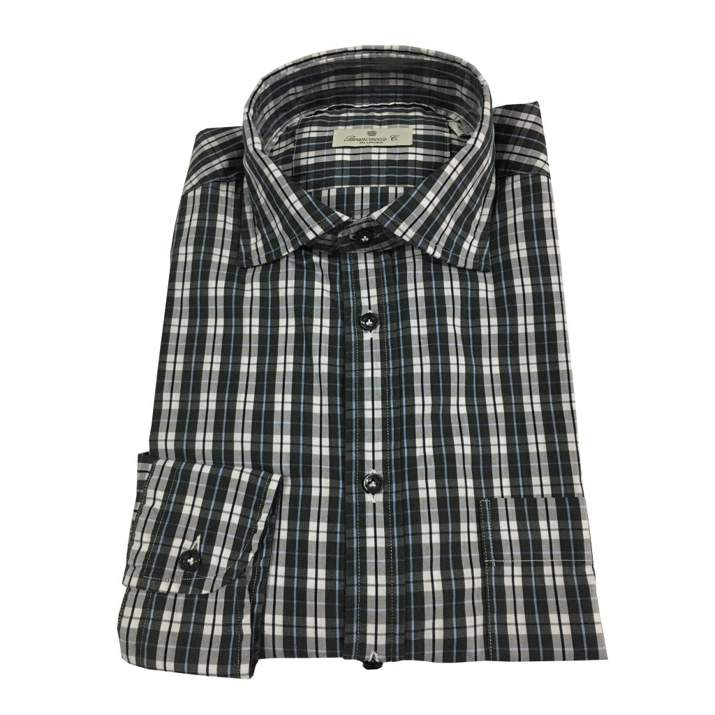 BRANCACCIO camicia uomo manica lunga quadri grigio 100% cotone