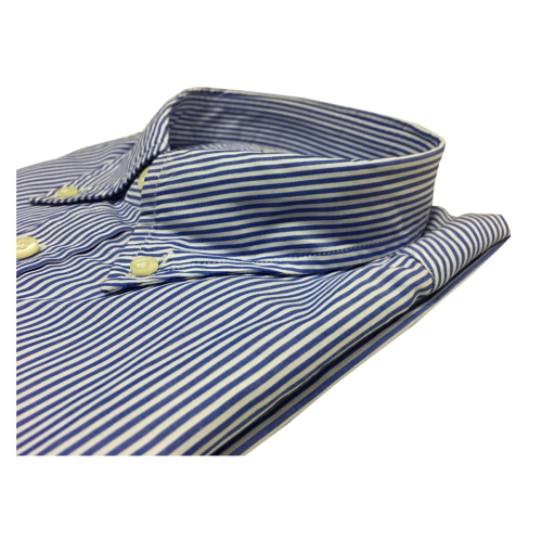 BRANCACCIO camicia uomo button-down bianco/azzurro  NICOLA GOLD con taschino