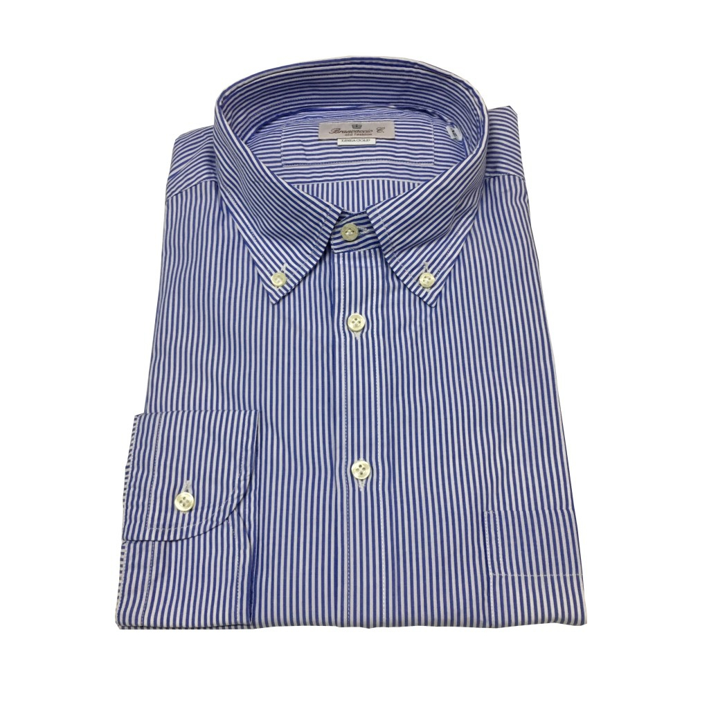 BRANCACCIO camicia uomo button-down bianco/azzurro  NICOLA GOLD con taschino