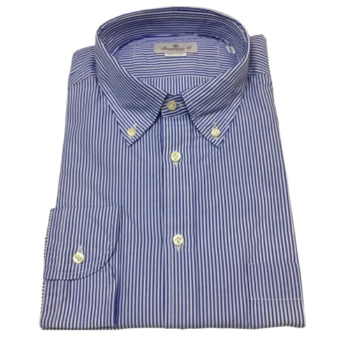 BRANCACCIO blue / white button-down man shirt NICOLA GOLD with pocket