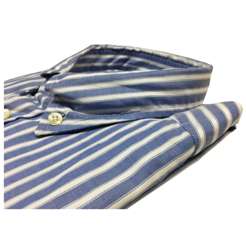 BRANCACCIO blue / white button-down man shirt NICOLA GOLD with pocket