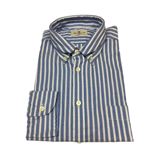 BRANCACCIO blue / white button-down man shirt NICOLA GOLD with pocket