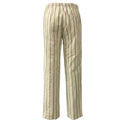 LA FEE MARABOUTEE trousers woman stripes ecru linen and cotton art FB7051 MADE IN ITALY