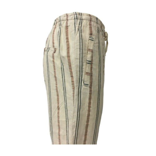 LA FEE MARABOUTEE trousers woman stripes ecru linen and cotton art FB7051 MADE IN ITALY