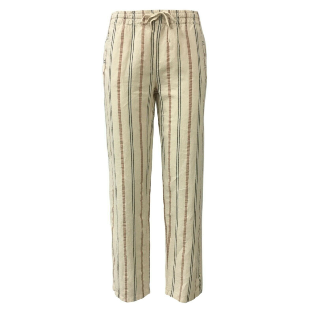 LA FEE MARABOUTEE trousers woman stripes ecru linen and cotton art FB7051 MADE IN ITALY