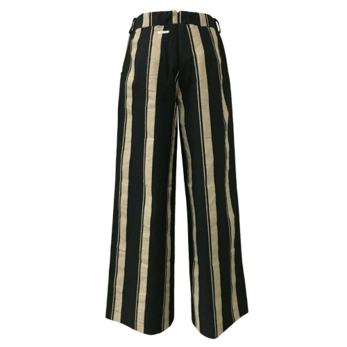 HUMILITY 1949 pantalone donna cotone righe nero/beige HA8059 MADE IN ITALY