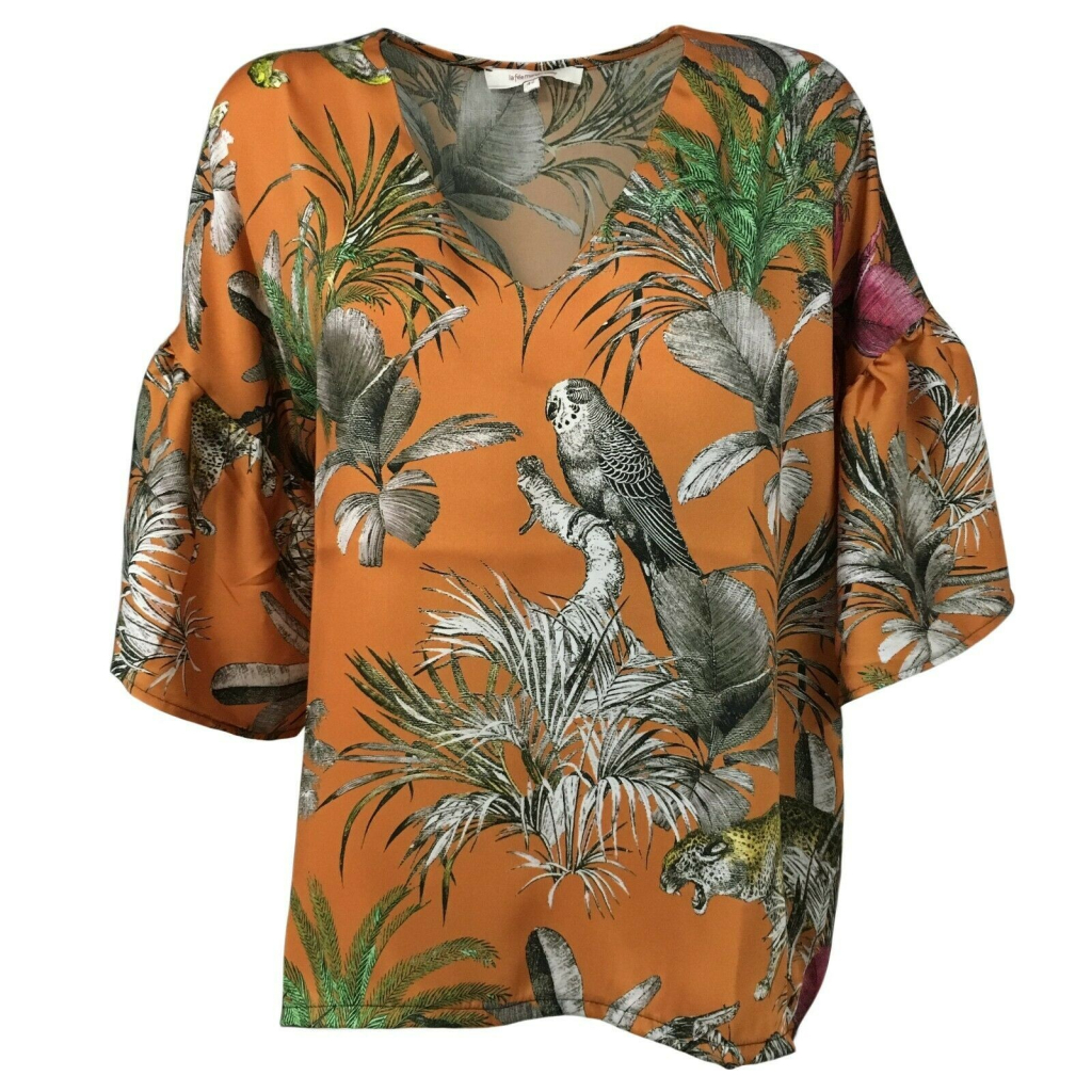 LA FEE MARABOUTEE woman blouse ecru/blue/brown art FB7544 100% viscose MADE IN ITALY LA FEE MARABOUTEE woman blouse ecru/blue/brown art FB7544 100% viscose MADE IN ITALY