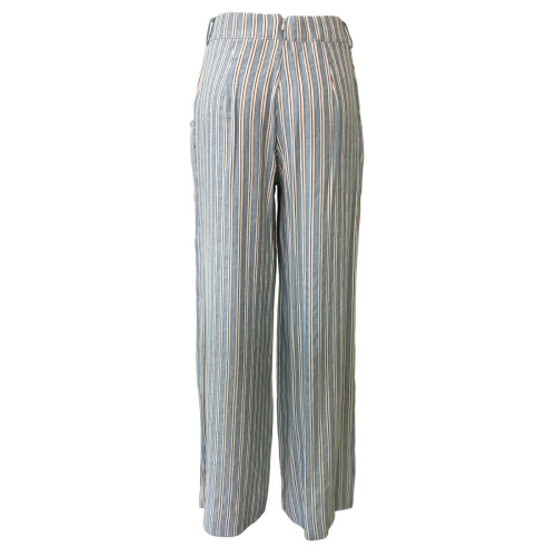 LA FEE MARABOUTEE trousers woman stripes high waist linen art FB7646 MADE IN ITALY