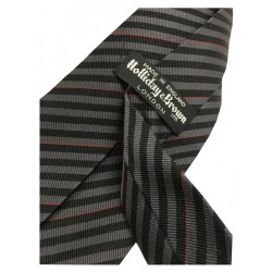 Men's Striped Tie HOLLIDAY & BROWN Gray / Black / Red Silk MADE IN ENGLAND