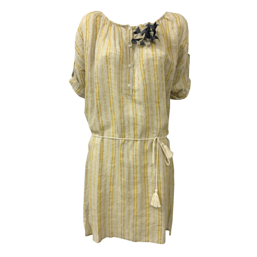 HUMILITY 1949 abito donna righe ecru/giallo 100% lino MADE IN ITALY
