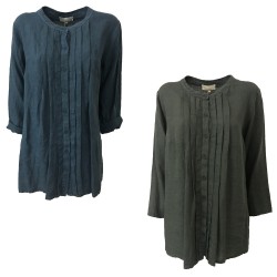 LA FEE MARABOUTEE women's long sleeve shirt gray / green 100% linen MADE IN ITALY