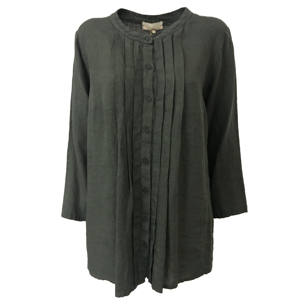 LA FEE MARABOUTEE women's long sleeve shirt gray / green 100% linen MADE IN ITALY