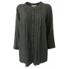 LA FEE MARABOUTEE camicia donna manica lunga grigio/verde 100% lino MADE IN ITALY
