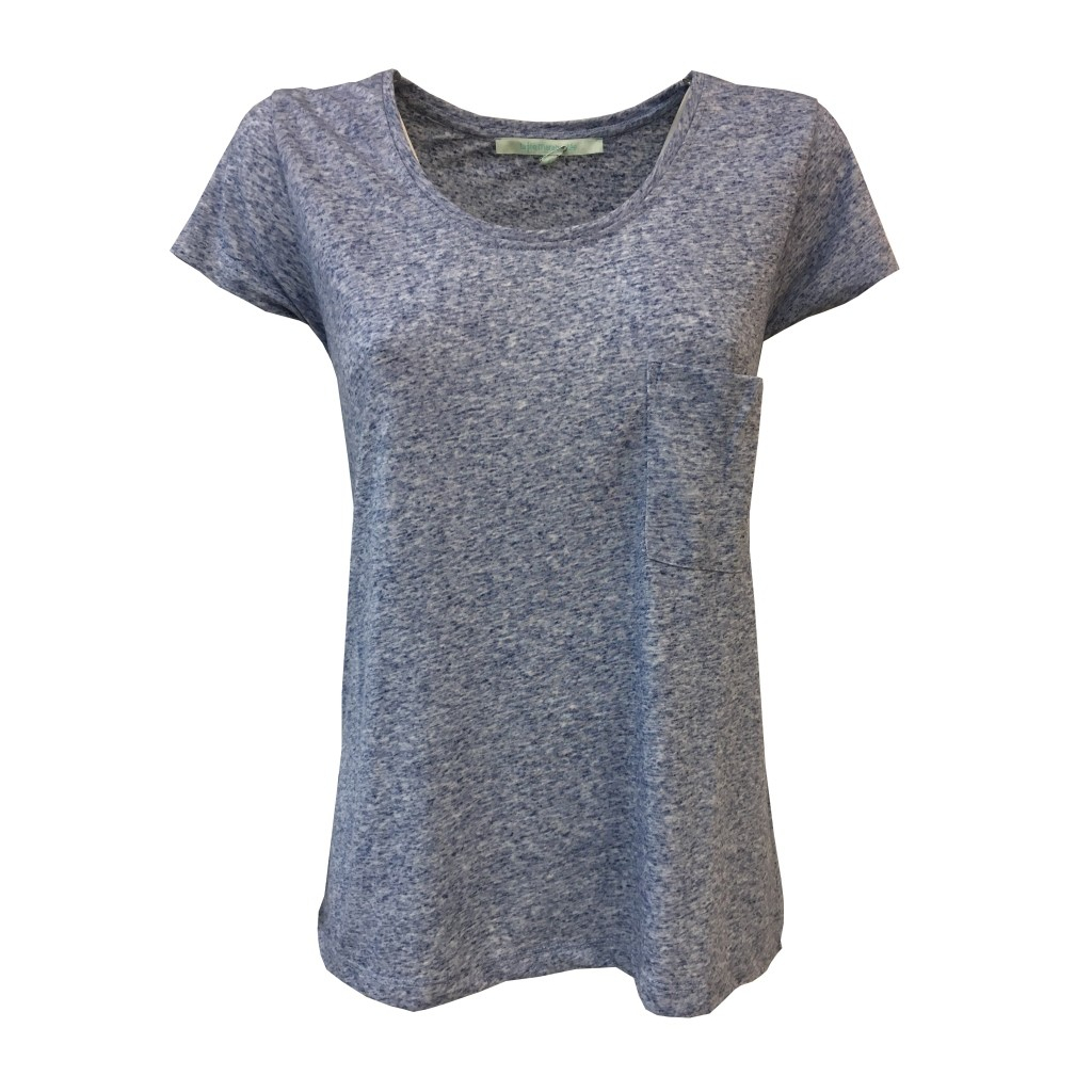 LA FEE MARABOUTEE woman t-shirt blue melange half-sleeve  80% polyester 20% linen