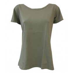 LA FEE MARABOUTEE t-shirt donna kaki con manica corta e spalline mod FA3473 100% cotone MADE IN ITALY