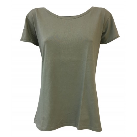 LA FEE MARABOUTEE khaki woman t-shirt with short sleeve and shoulder straps mod FA3473 100% cotton MADE IN ITALY