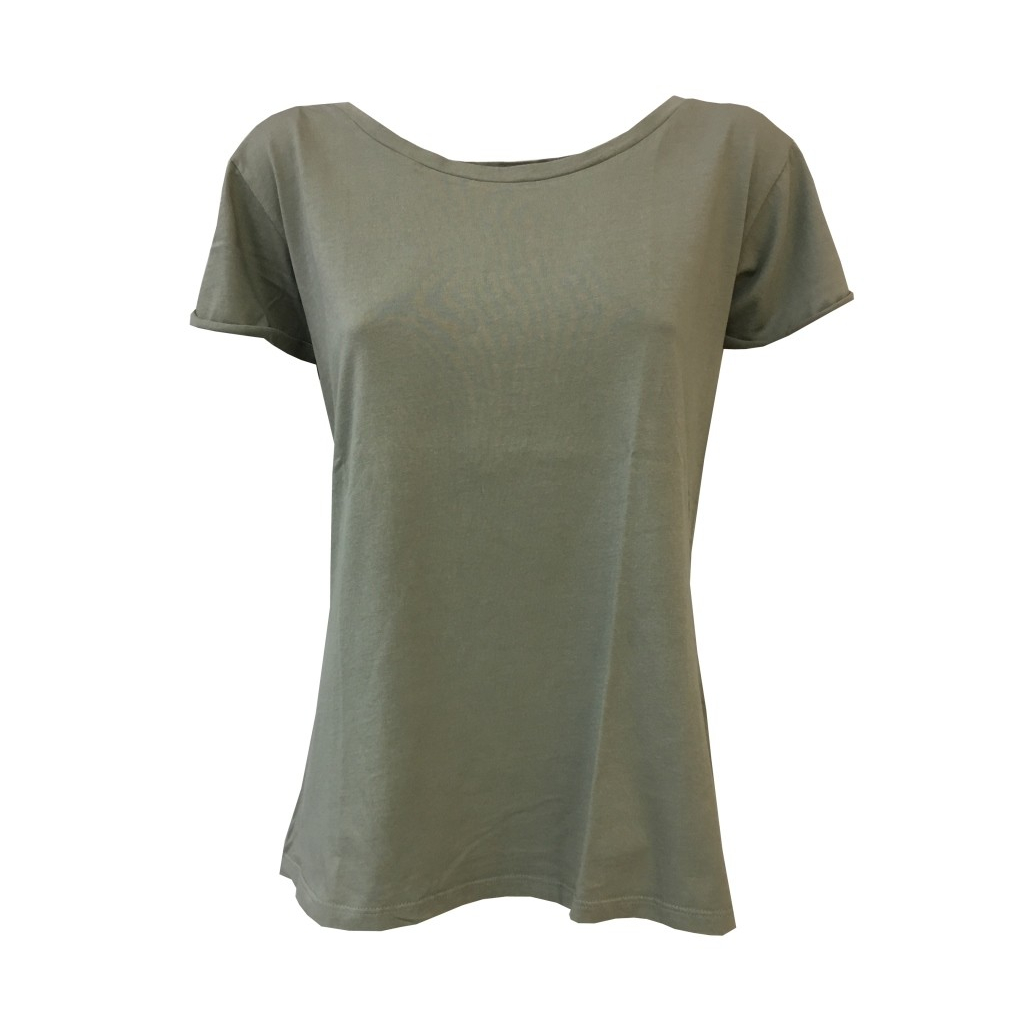 LA FEE MARABOUTEE t-shirt donna kaki con manica corta e spalline mod FA3473 100% cotone MADE IN ITALY