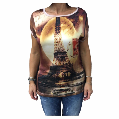 T-shirt Donna maniche corte LA FEE MARABOUTEE in tessuto + jersey modello W7367