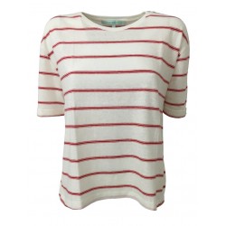LA FEE MARABOUTEE t-shirt donna righe bianco/rosso 75% lino 25% cotone FA7324