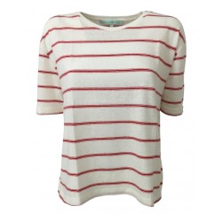 LA FEE MARABOUTEE woman t-shirt white/red 75% linen 25% cotton mod FA7324