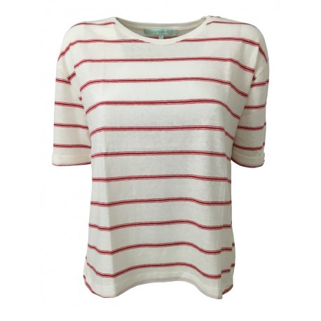 LA FEE MARABOUTEE t-shirt donna righe bianco/rosso 75% lino 25% cotone FA7324