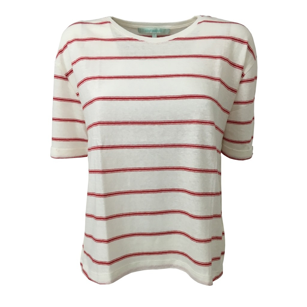 LA FEE MARABOUTEE t-shirt donna righe bianco/rosso 75% lino 25% cotone FA7324 LA FEE MARABOUTEE t-shirt donna righe bianco/rosso 75% lino 25% cotone FA7324