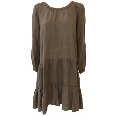 HUMILITY 1949 woman dress brown100% linen MADE IN ITALY