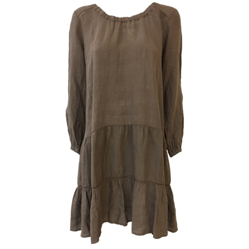 HUMILITY 1949 woman dress brown100% linen MADE IN ITALY