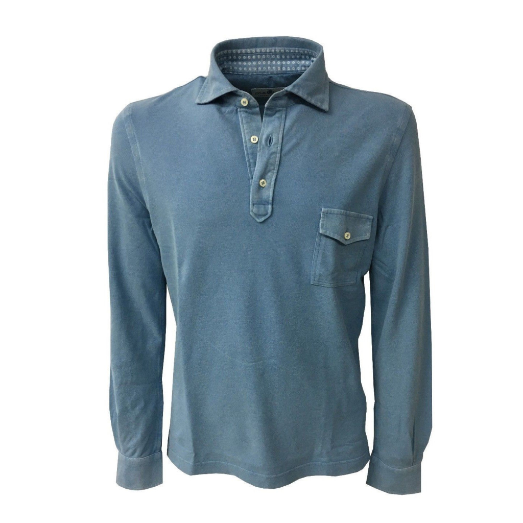 DELLA CIANA long sleeved polo shirt with pocket mod. 43370L Blue Emporio 100% cotton MADE IN ITALY