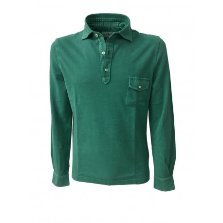 DELLA CIANA long sleeved polo shirt with pocket mod. 43370L Blue Emporio 100% cotton MADE IN ITALY