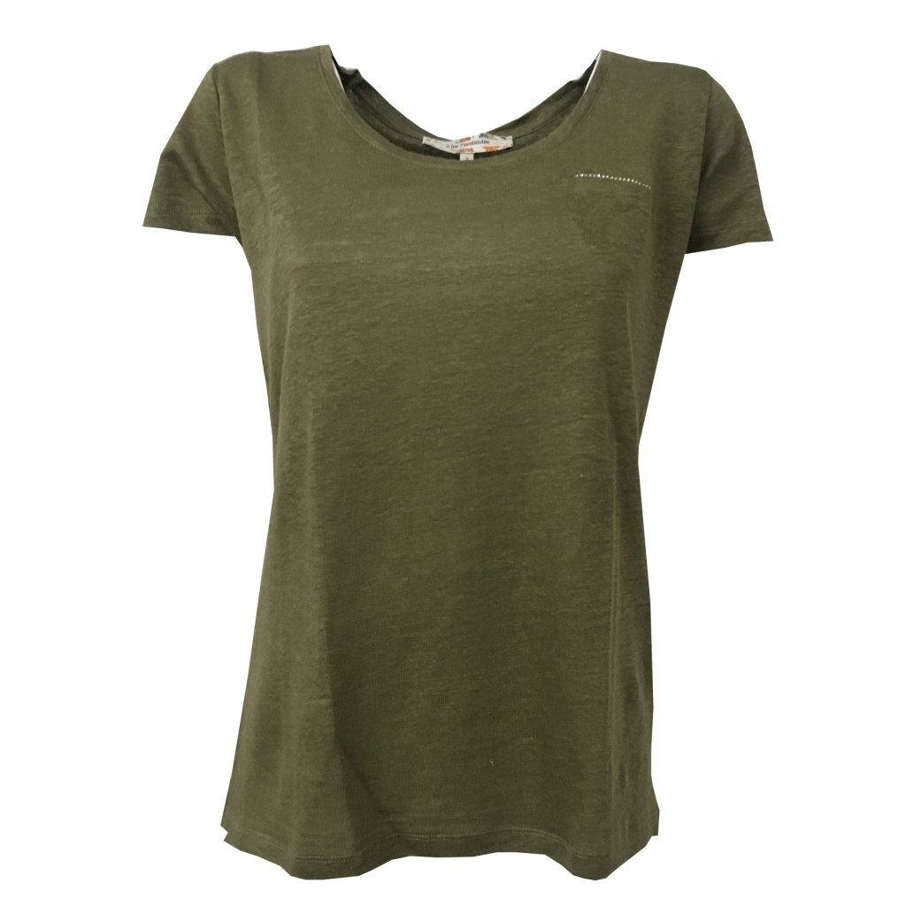 LA FEE MARABOUTEE woman t-shirt kaki 100% linen mod FA3122