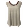 LA FEE MARABOUTEE t-shirt donna ecru con applicazioni W7642 MADE IN ITALY