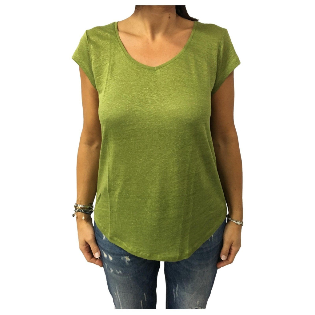 LA FEE MARABOUTEE Woman short sleeve t-shirt 100% linen mod W7806