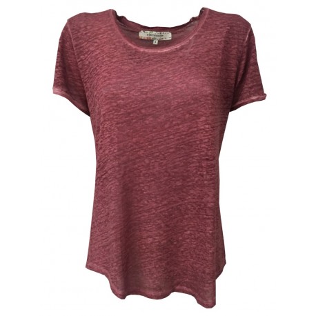 LA FEE MARABOUTE woman t-shirt plum half-sleeve  100% linen