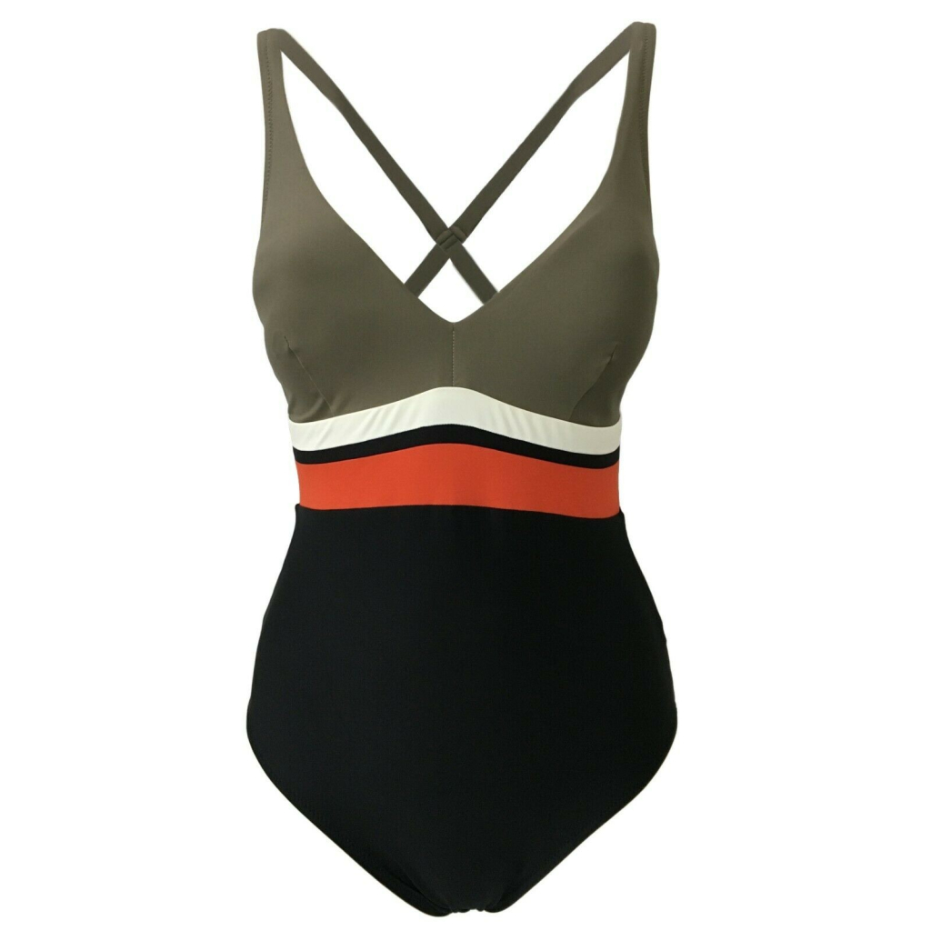 FEELING by JUSTMINE women's  swimsuit black/dove gray/orange  art A754C625 TRIBAL CHIC MADE IN ITALY