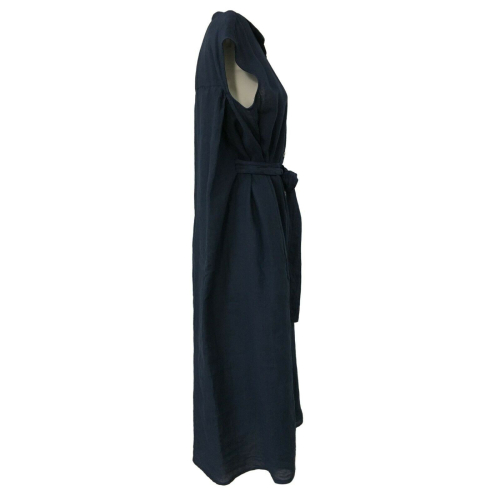 SOPHIE woman dress blue with belt mod VIKE 100% linen MADE IN ITALY