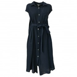 SOPHIE woman dress blue with belt mod VIKE 100% linen MADE IN ITALY