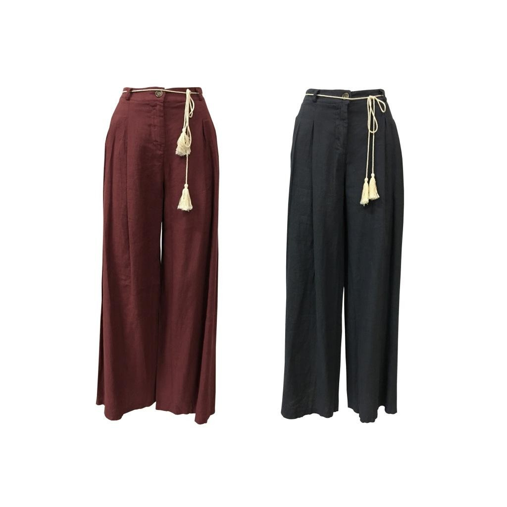 HUMILITY 1949 pantalone donna largo gamba cm 33 bordeaux lavato vita alta