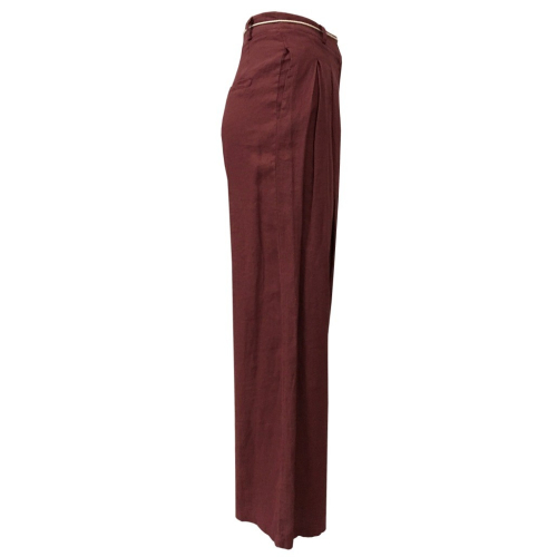 HUMILITY 1949 pantalone donna largo gamba cm 33 bordeaux lavato vita alta