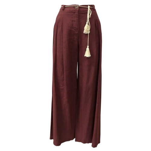 HUMILITY 1949 woman trousers  bordeaux 100% linen MADE IN ITALY