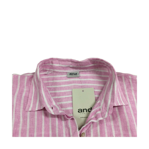 AND woman shirt pink with white stripes art D455E871M 100% linen