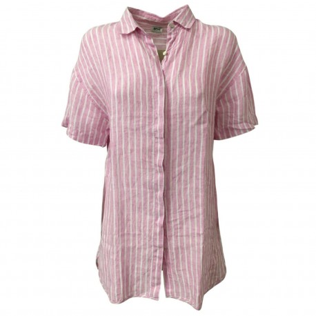 AND woman shirt pink with white stripes art D455B871M 100% linen - Calibrated measurements