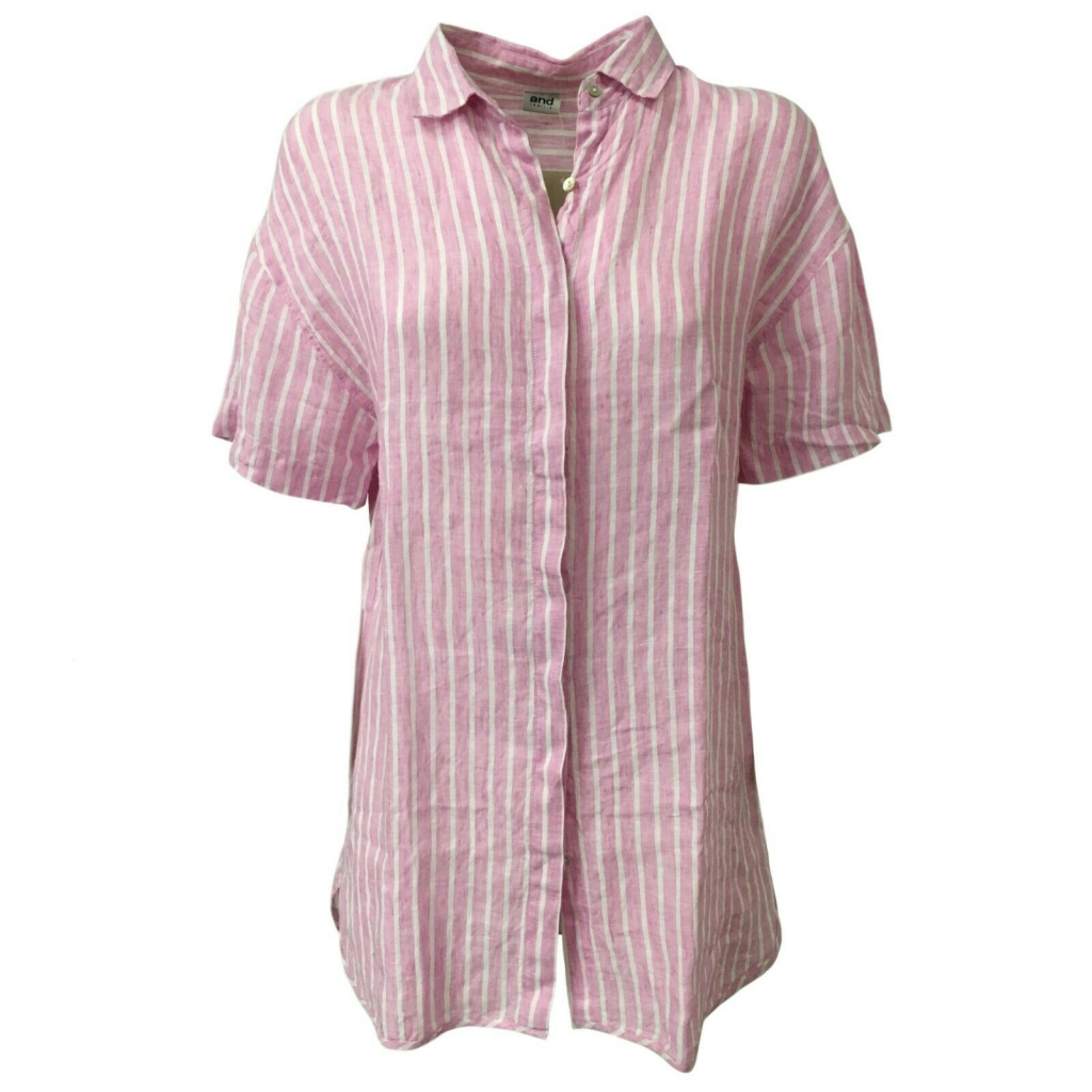 AND Maxi camicia donna rosa/bianco art D455B871M 100% lino - Misure calibrate