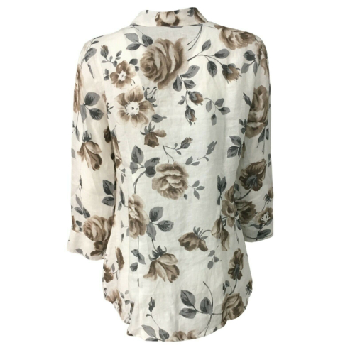 AND woman shirt flowers white/gray/brown art D714E832V 100% linen