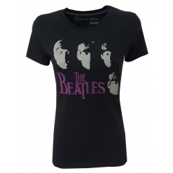 VINTAGE 55 T-shirt donna mezza manica "ROCK&ROLL" nera, The Beatles