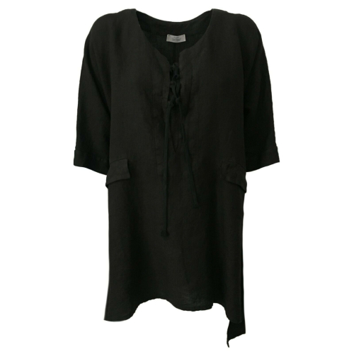 GARDEROBE DE SAINT TROPEZ Blusa donna nera art ST224 100% lino MADE IN ITALY