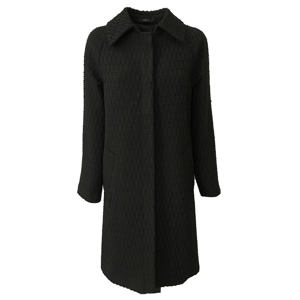 24.25 unlined women's black coat in textured fabric 2 buttons mod DD19 538 MADE IN ITALY