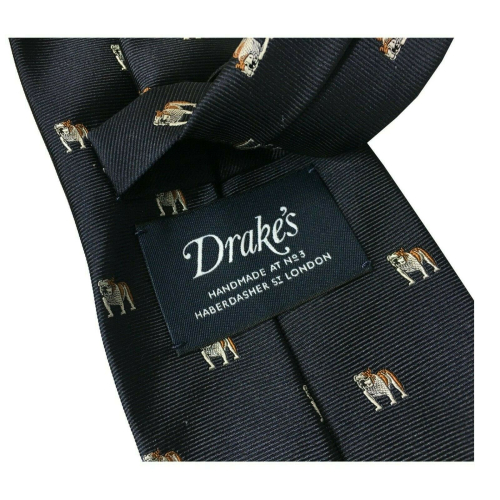 DRAKE'S LONDON Cravatta Uomo foderata fantasia Cani cm 147x8 MADE IN ENGLAND