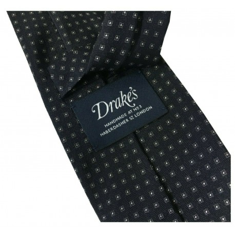 DRAKE'S LONDON Tie Man lined blue white squares 147x8 cm MADE IN ENGLAND