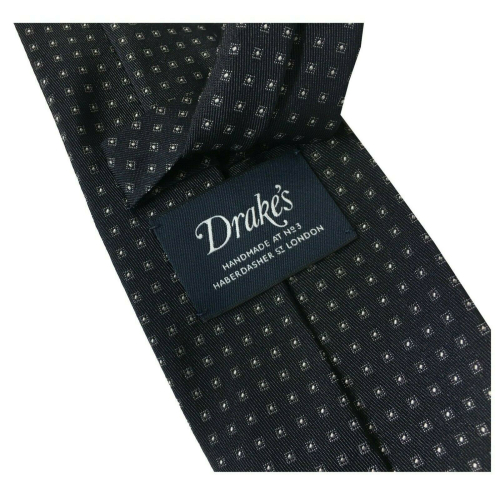 DRAKE'S LONDON Tie Man lined blue white squares 147x8 cm MADE IN ENGLAND